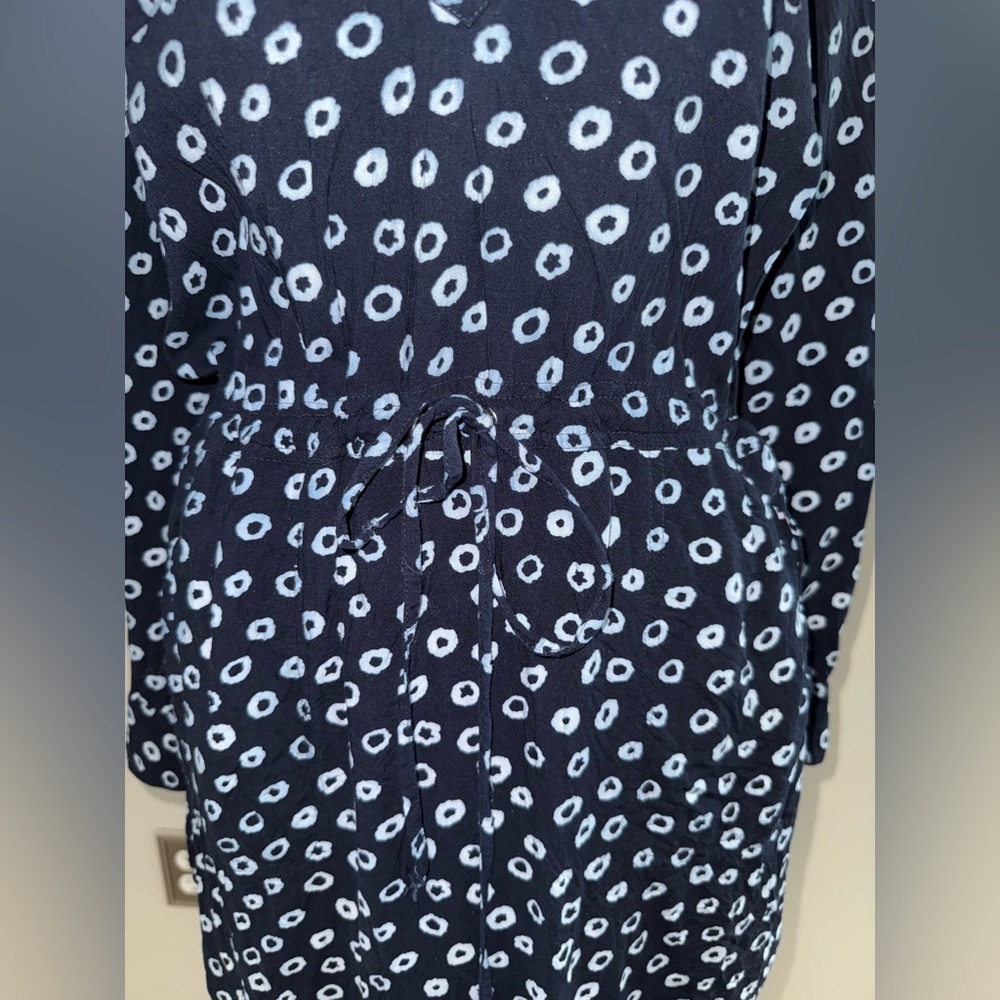 Loft Navy Blue Pattern Button Down Mini Dress Wit… - image 2